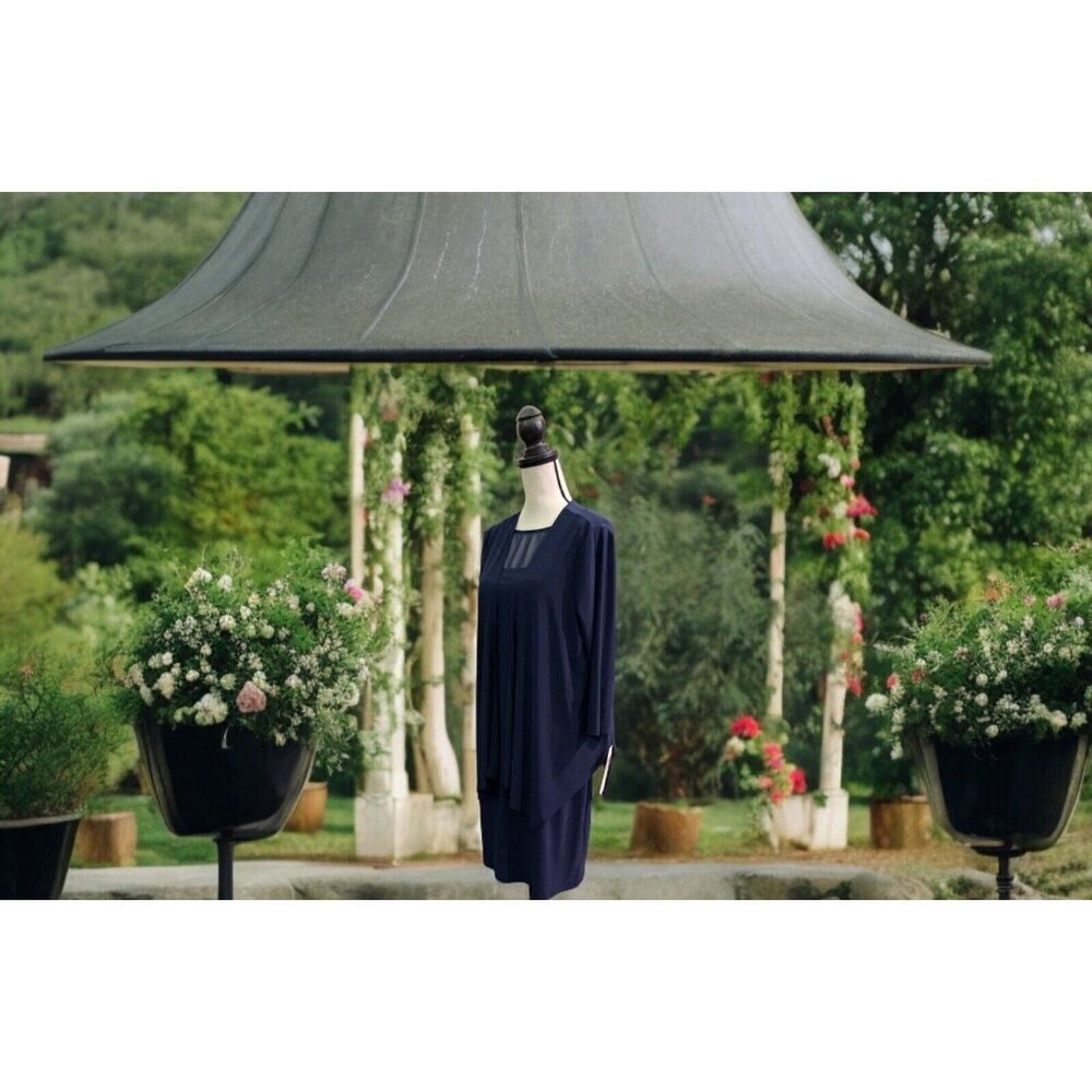 Tiana B Womens 2 Piece Cocktail Suit Dress Size 12 Navy Chiffon Jersey